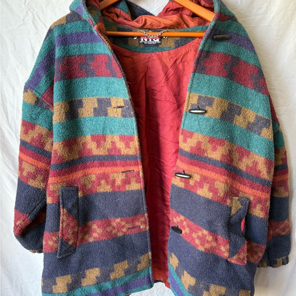 Vintage New York girl Woolrich Striped Hooded Coat